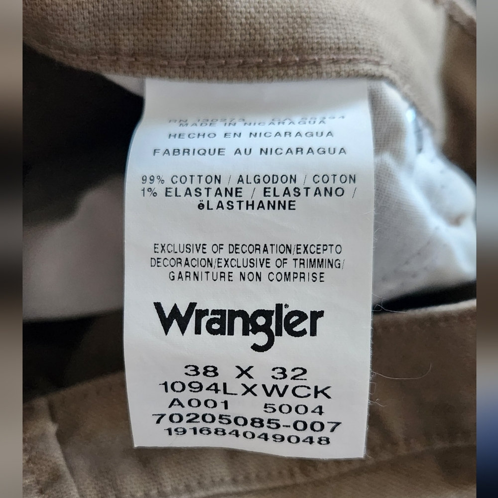 Wrangler Men's Tan Carpenter Pants, NWT, 5 Star, Size 38x32 New - Picture 12 of 12